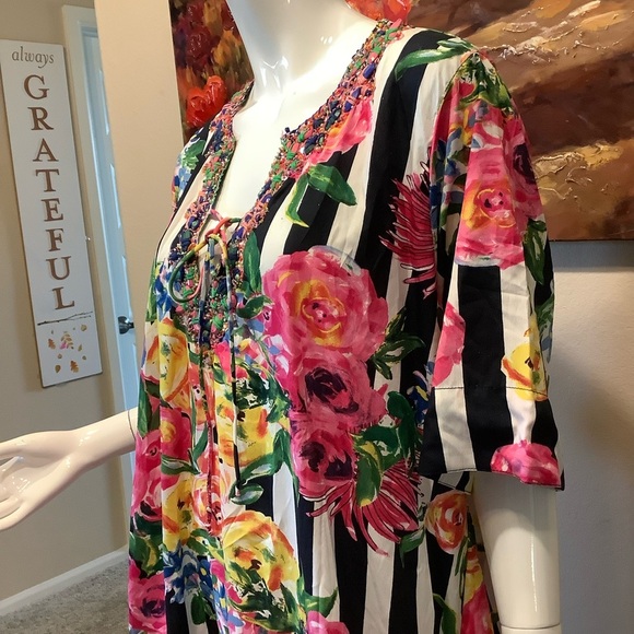 Antica Santoria Floral Striped Maxi Dress with Pockets - Picture 6 of 10